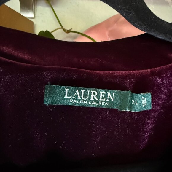 LRL Ralph Lauren Zip-Up Caftan Robe Pajama Velvet Embroidered Logo Burgudy | XL - Picture 8 of 12